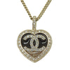 Chanel CC Gold Plated Rhinestones and Enamel Heart Pendant Necklace Secondhand
