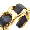 Chanel Gold Plated Leather Woven Chain Cuff Bracelet Secondhand