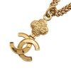 Chanel Gold Plated Double Chain Clover CC Pendant Necklace Secondhand