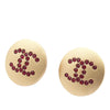 Chanel Gold Plated CC Rhinestone Round Push Back Earrings Secondhand