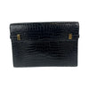 Secondhand Saint Laurent Manhattan Medium Croc-Embossed Leather Shoulder Bag in Dark Green with Gold Hardware-'20s