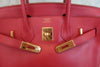 Hermes Birkin Handbag Red Courchevel with Gold Hardware