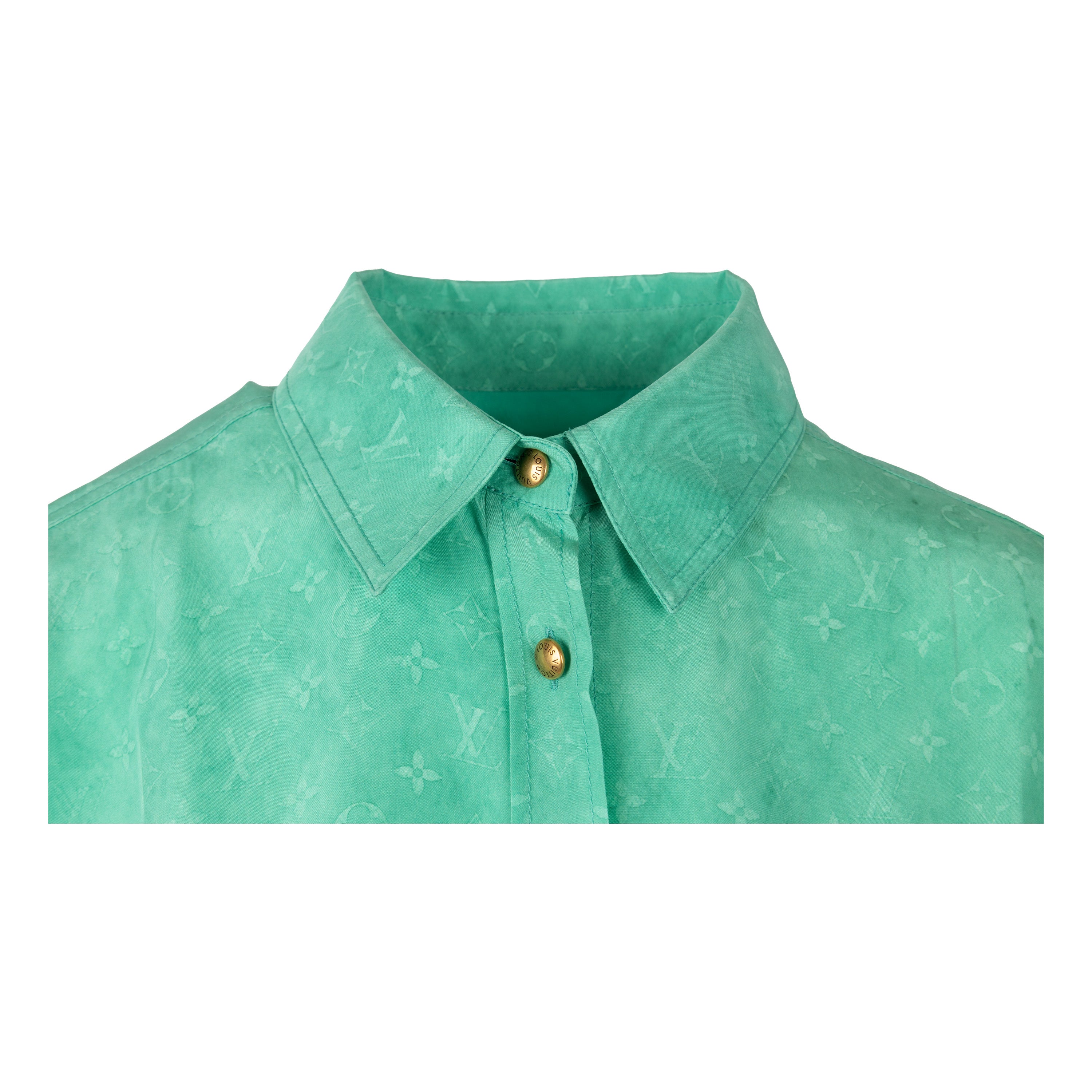 LOUIS VUITTON blue silk MONOGRAM CLOUD MASCULINE Button Up Shirt