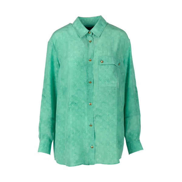 Authentic LOUIS VUITTON MONOGRAM CLOUD MASCULINE Button Up Silk Shirt 40  New