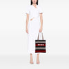 Secondhand Miu Miu Tricolor Cotton Crochet Logo Striped Vertical Tote