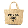 Secondhand Prada Small Raffia Effect Crochet Embroidered Logo Tote