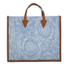 Versace Allover Logo Convertible Tote Printed Denim with Leather