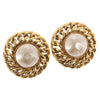 Chanel Vintage Round Clip-On Earrings Metal with Faux Pearl