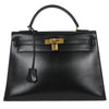 Hermes Kelly Handbag Black Box Calf with Gold Hardware