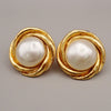 Chanel Vintage Round Clip-On Earrings Metal with Faux Pearl