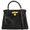 Secondhand Hermes Kelly Handbag Black Box Calf with Gold Hardware