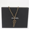 Secondhand Chanel CC Key Pendant Necklace Metal with Leather and Crystals
