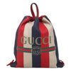 Gucci Logo Drawstring Backpack Striped Canvas