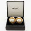Chanel Vintage Round Clip-On Earrings Metal with Faux Pearl
