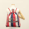 Gucci Logo Drawstring Backpack Striped Canvas