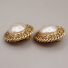Chanel Vintage Round Chain Clip-On Earrings Metal with Faux Pearl