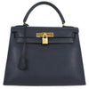 Hermes Kelly Handbag Blue Ardennes with Gold Hardware