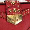 Prada Turn Lock Shoulder Bag Studded Saffiano Leather