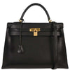 Hermes Kelly Handbag Black Courchevel with Palladium Hardware