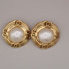 Chanel Vintage Round Clip-On Earrings Metal with Faux Pearl