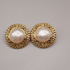 Chanel Vintage Round Chain Clip-On Earrings Metal with Faux Pearl