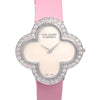 Secondhand Van Cleef & Arpels Alhambra Quartz Watch White Gold and Satin with Diamond Bezel and Mother of