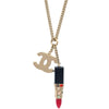 Secondhand Chanel CC Lipstick Charm Pendant Necklace Metal with Resin and Crystals