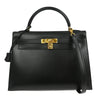 Hermes Kelly Handbag Black Box Calf with Brushed Palladium Hardware