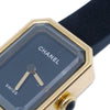 Secondhand Chanel Premiere Velours Mini Quartz Watch Titanium with Yellow Gold and Velvet Rubber with Diamond Dial