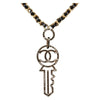 Secondhand Chanel CC Key Pendant Necklace Metal with Leather and Crystals