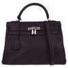 Hermes Kelly Handbag Purple Clemence with Palladium Hardware