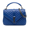 Secondhand Saint Laurent Medium Quilted Chevron Sheepskin College Satchel