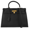 Hermes Kelly Black Ardennes with Gold Hardware