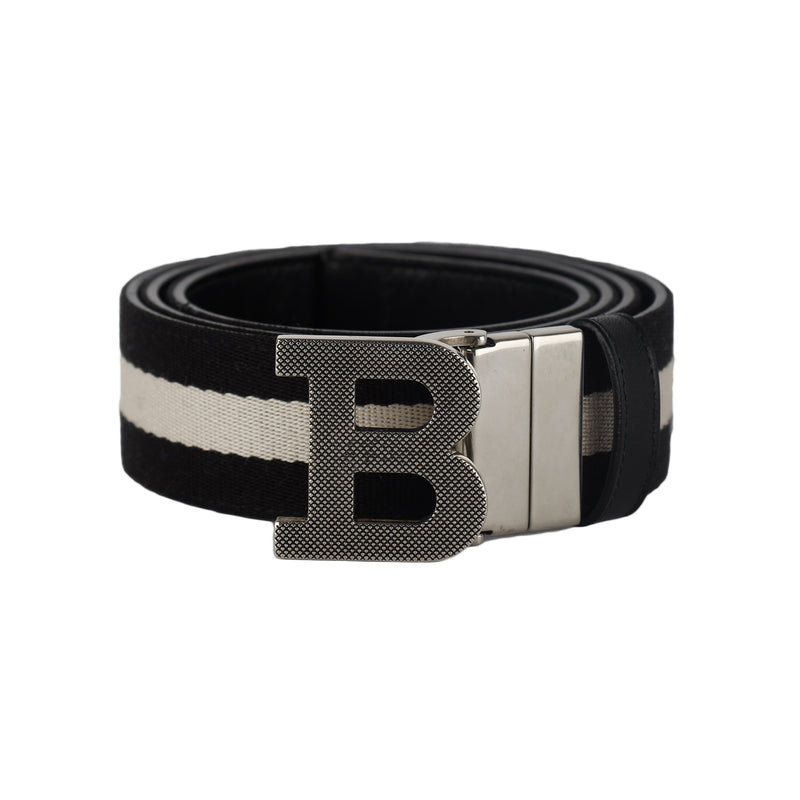 Bally reversible canvas/leather black an white belt pre-owned