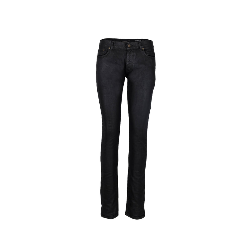 Saint Laurent skinny coated black jeans pre-owned