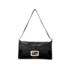 Fendi black leather bag. "Maxi baguette" with internal pocket  press stud closure silver logo pre-owned nft