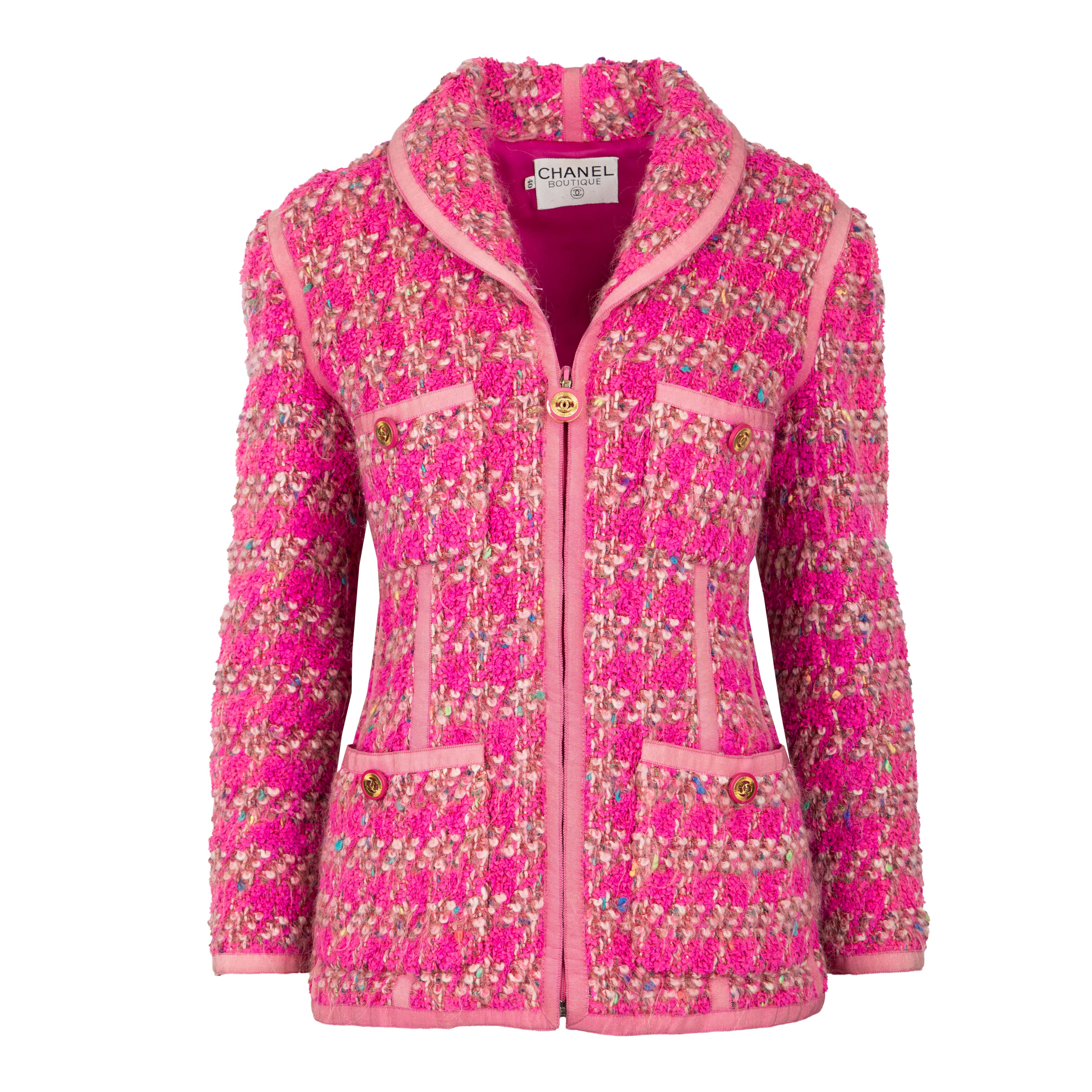 Chanel Vintage Pink Fantasy Tweed Jacket Second-hand