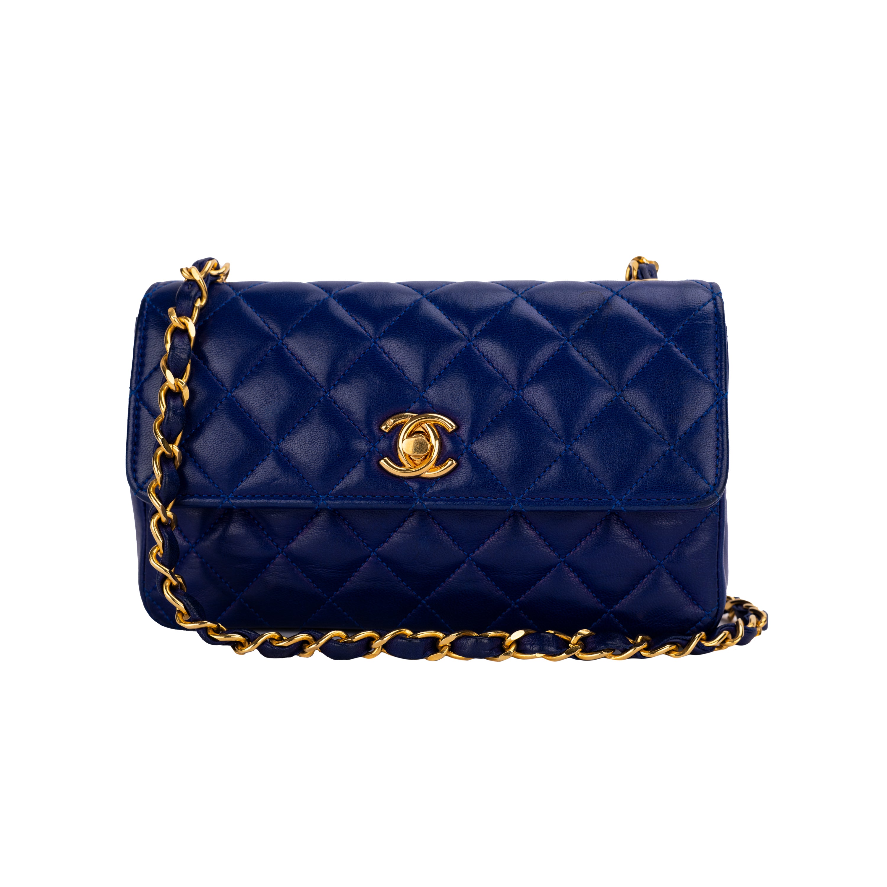 Blue Denim Quilted Chocolate Bar Mademoiselle Top Handle Bag Blue Hardware,  2000-2002