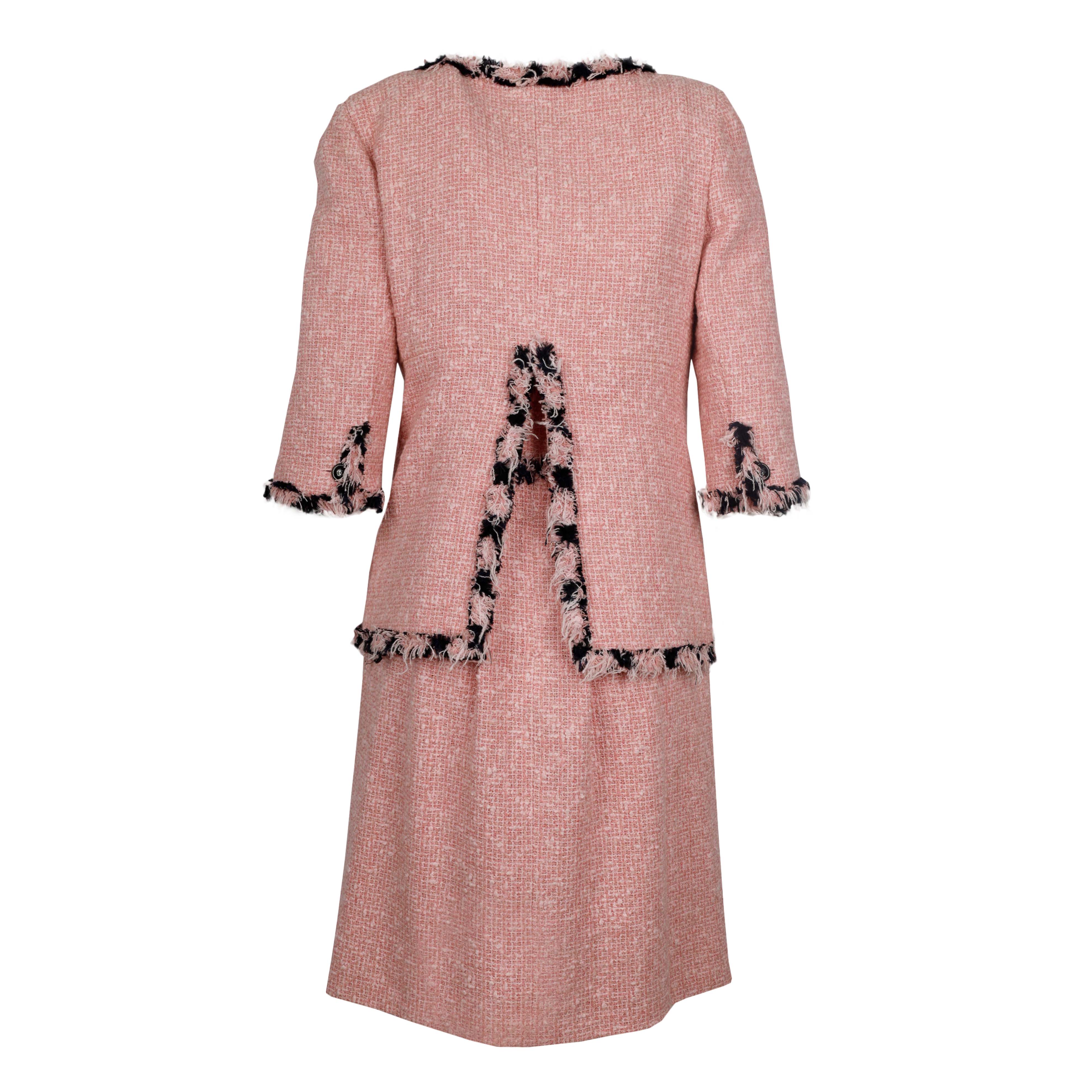 Chanel Pink Tweed Sequin Detail Long Sleeve Dress M Chanel