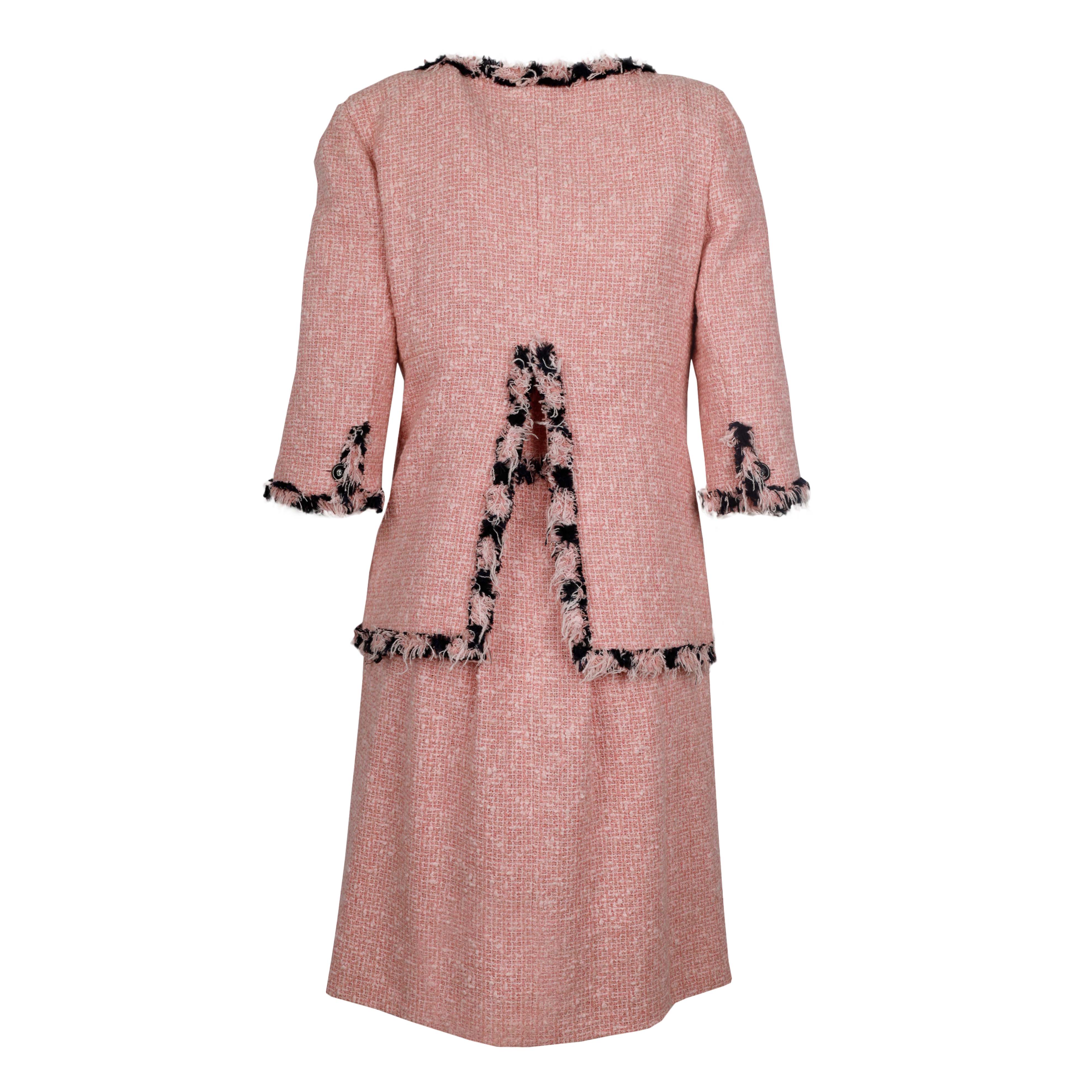 chanel pink dress Chanel Pink Bouclé Mini Dress & Jacket Ensemble - '00s | Luxury Vintage
