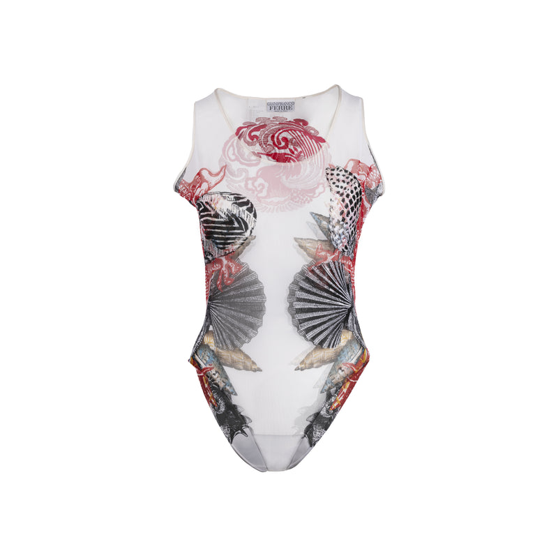 Gianfranco Ferré white bodysuit tropical prints embroidered pre-owned nft