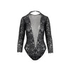 Marvel sheer black bodysuit Long sleeves decorated full coverage embroidery black crystals pre-owned