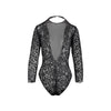 Marvel sheer black bodysuit Long sleeves decorated full coverage embroidery black crystals pre-owned