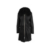 Girgio Brato black shearling coat. Long style, central zip fastening, fox fur collar pre-owned