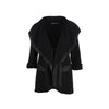 Alice + Olivia black cotton coat. Short fit with maxi lapels, long sleeves, hook-and-eye closure, front pockets, decorated with leather inserts pre-owned