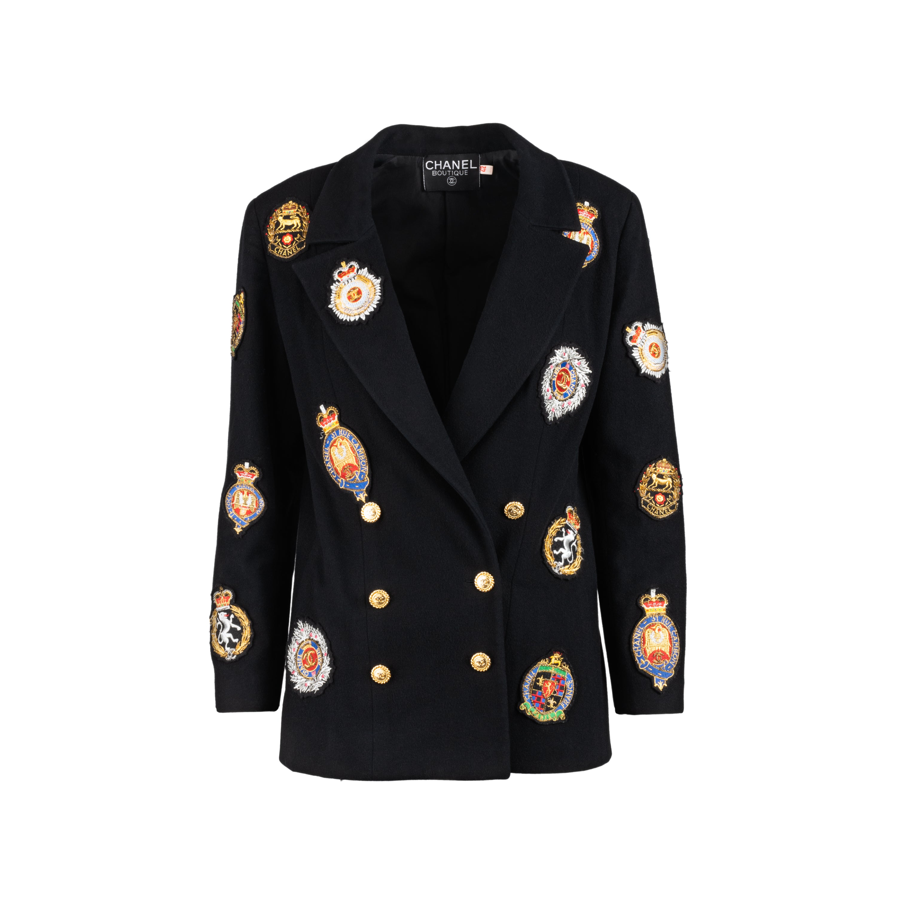 Chanel Double Breasted Jacket With Crest/Patch Details - '80s