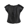 Alice+Olivia leather top. Featuring a boat neckline, short sleeves and a gathered hem pre-owned